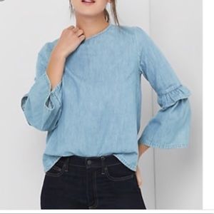 NEW! Denim Chambray Ruffle Bell Sleeve top